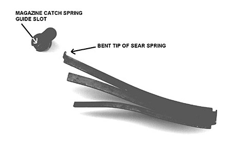 Use the tip of the sear spring to remove the magazine catch assembly
